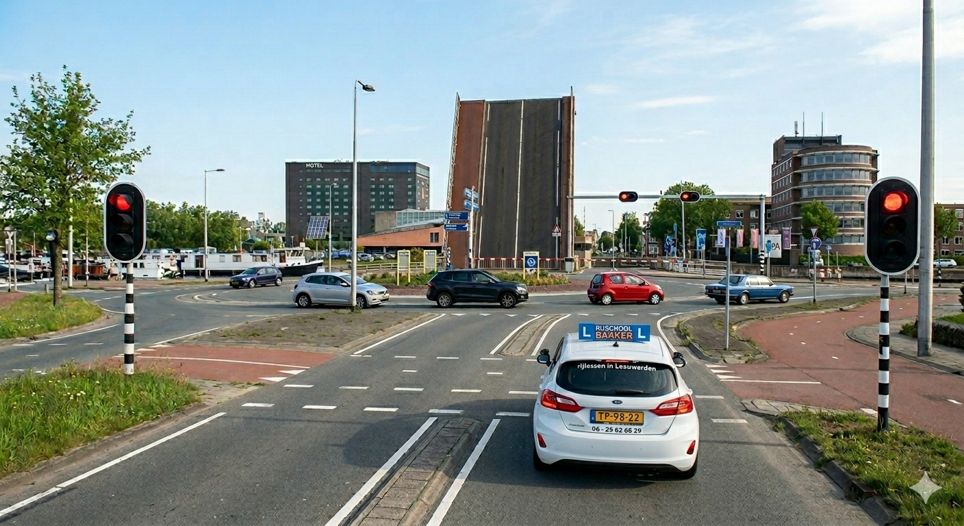 Stoppen bij openstaande brug Leeuwarden